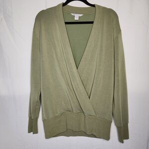 Athleta Womens Small Purana V Neck Wrap Sweater Green